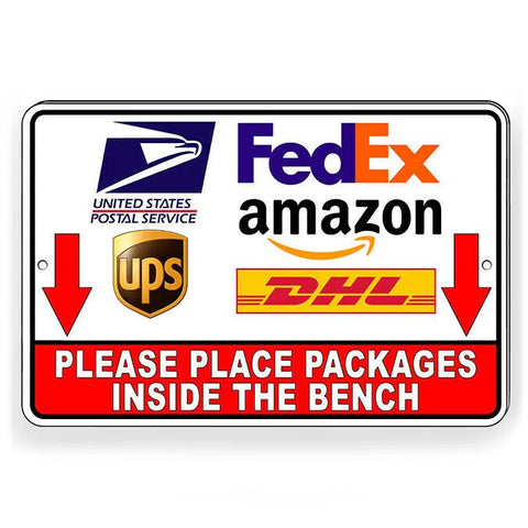 Image of Deliver Packages Inside Bench Arrows Down Sign