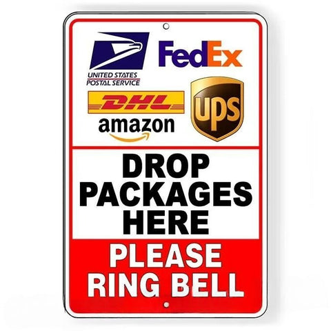 Image of Deliveries Drop Packages Here Please Ring Bell Sign