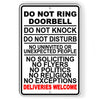 Do Not Ring Doorbell Knock Disturb Deliveries Welcome Sign Metal SI187