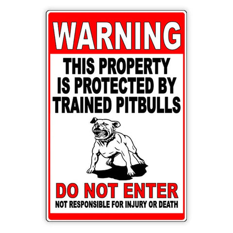 Image of Beware Of Dog Property Protected By Trained Pitbulls Do Not Enter Metal Sign