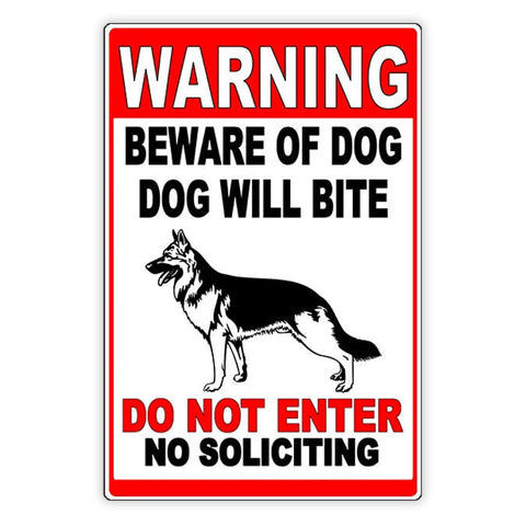Image of Beware Of Dog Dog Will Bite Do Not Enter No Soliciting Metal Sign