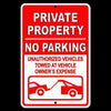 PRIVATE PROPERTY NO PARKING UNAUTHORIZED VEHICLES TOWED AT OWNER'S EXPENSE