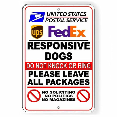 Image of Responsive Dogs Do Not Knock No Soliciting Sign