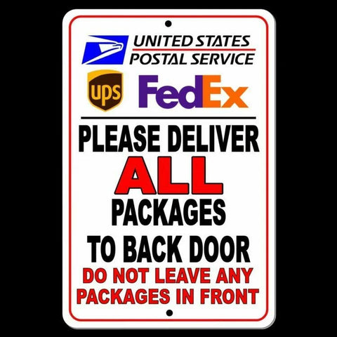 Image of Deliver All Packages To Back Door Do Not Leave Packages In Front Sign