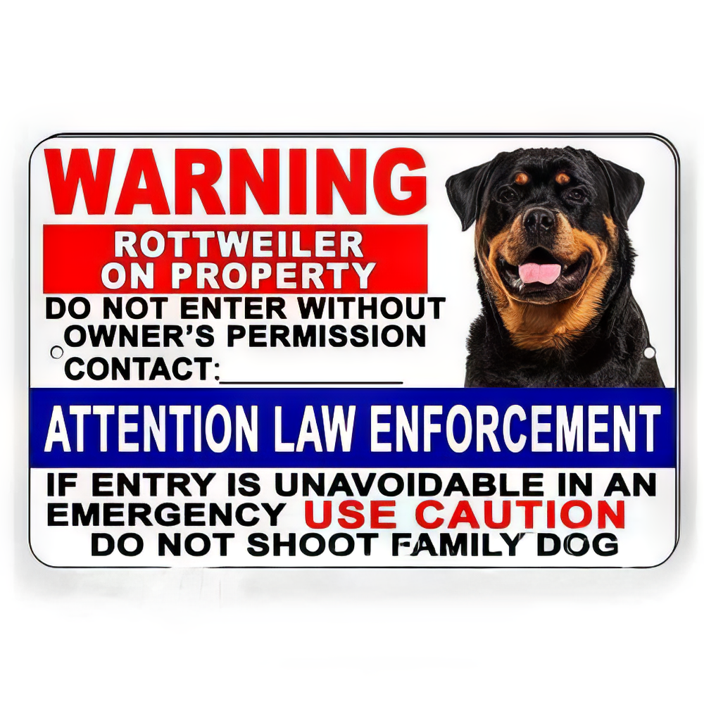 Attention Law Enforcement Do Not Shoot Family Pet Rottweiler Do Not Enter Without Permission Sign