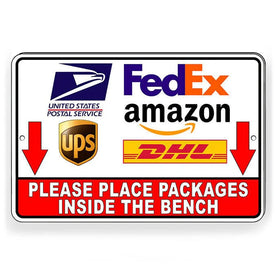 Deliver Packages Inside Bench Arrows Down Sign