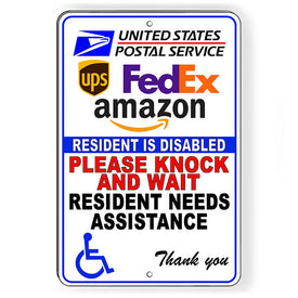 Delivery Handicapped Resident Disabled Knock And Wait Sign