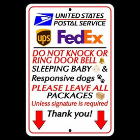 Do Not Knock Or Ring Bell Sleeping Baby Leave All Packages Metal Sign
