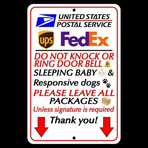 Image of Do Not Knock Or Ring Bell Sleeping Baby Leave All Packages Metal Sign