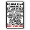 Do Not Ring Doorbell Disturb No Soliciting Except UPS Sign I295