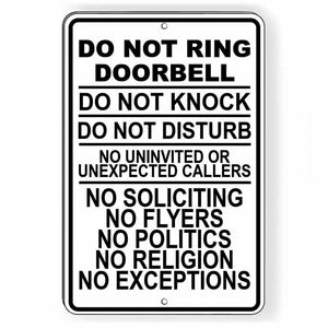 Do Not Ring Doorbell Do Not Disturb Do Not Knock No Soliciting Sign Metal SI068