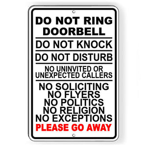 Do Not Ring Doorbell Knock Do Not Disturb No Soliciting Sign Metal SI159