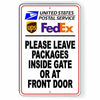 Leave Packages Inside Porch Or At Front Door Sign Metal USPS SI110