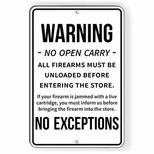 No Open Carry Firearms Must Be Unloaded Before Enter Metal Sign SG31