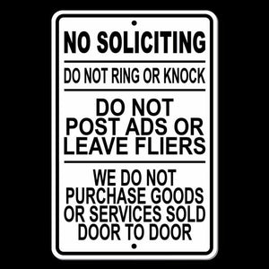 No Soliciting Do Not Knock Post Ads Leave Flyers Do Not Disturb Sign Metal SI009