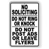 No Soliciting Do Not Ring Knock Post Ads Leave Flyers Metal Sign SI224