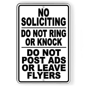 No Soliciting Do Not Ring Knock Post Ads Leave Flyers Metal Sign SI224