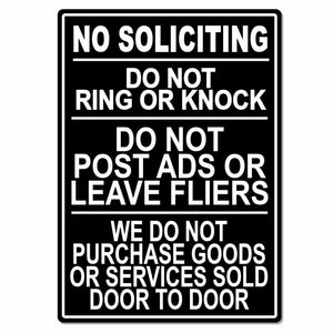 No Soliciting Do Not Ring Knock We Do Not Buy Door To Door Metal Sign MS015