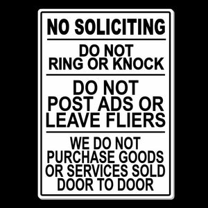 No Soliciting Do Not Ring Knock We Do Not Buy Door To Door Metal Sign MS I009