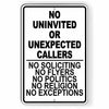 No Uninvited Unexpected Callers Do Not Disturb No Soliciting Sign Metal SI106