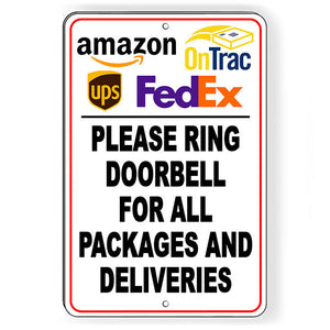 OnTrac Ring Doorbell For Packages And Deliveries Metal Sign SI175