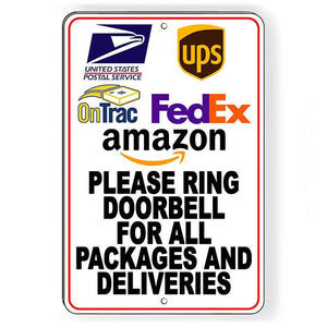 OnTrac USPS Ring Doorbell For Packages And Deliveries Metal Sign SI197