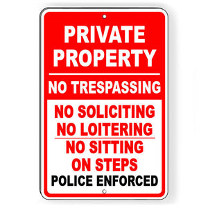 Private Property No Trespassing Soliciting Metal Sign SP009