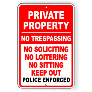 Private Property No Trespassing Soliciting Metal Sign SP010