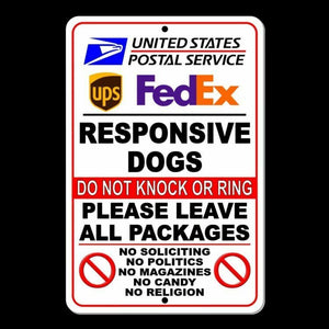 Responsive Dogs Do Not Knock Leave Package No Soliciting Sign Metal USPS SI038