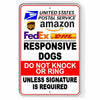 Responsive Dogs Do Not Knock Or Ring Leave All Packages Sign Metal USPS SI063