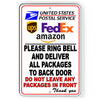 Ring Bell Deliver Package To Back Do Not Leave Front Metal Sign SI133TY