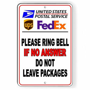 Ring Bell No Answer Do Not Leave PackagesDelivery Instructions Metal Sign SI069