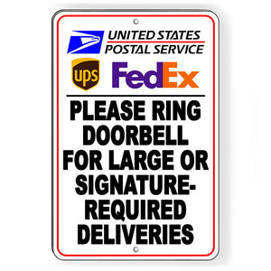 Ring Doorbell For Large Or Signature RequiredDelivery Sign Metal SI149