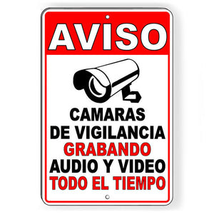 Spanish Aviso 24 Hour AUDIO Video Surveillance Camera Metal Sign SS09