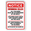 Swimming Rules Children Accompanied By Adult Wear Life Jacket Sign SafetySW006