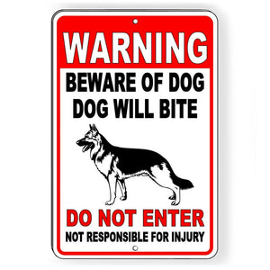 WARNING Beware Of Dog Will Bite Do Not Enter German Shepherd Metal Sign BD36