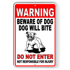 WARNING Beware Of Dog Will Bite Do Not Enter Metal Sign protected Security BD49