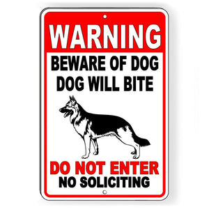 WARNING Beware Of Dog Will Bite Do Not Enter No Soliciting Metal Sign STOP BD46