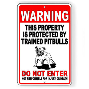 WARNING Property Protected By Trained Pitbulls Do Not Enter Metal Sign bite BD47