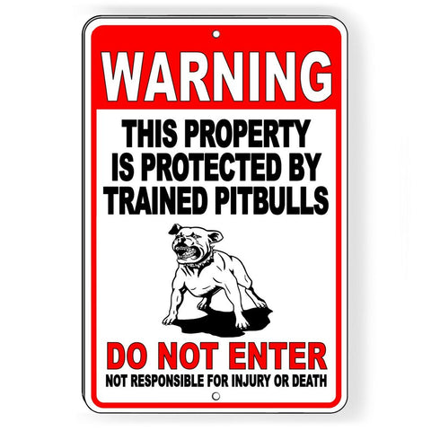 Image of WARNING Property Protected By Trained Pitbulls Do Not Enter Metal Sign bite BD47