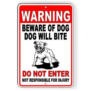 WARNING Sign Beware Of Dog Do Not Enter Dog Will Bite Metal Sign SBD49