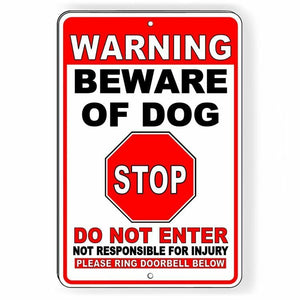 WARNING Sign Beware Of Dog STOP Do Not Enter Ring Bell Metal Sign SBD038