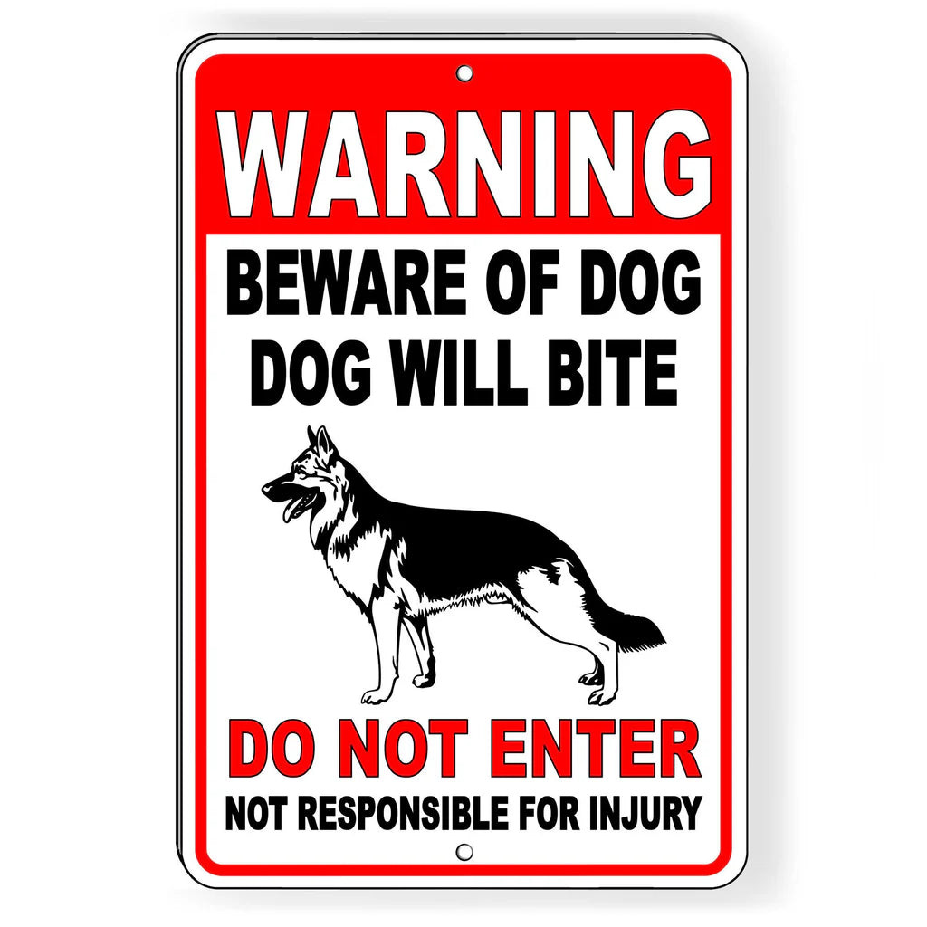 Warning Beware Of Dog Dog Will Bite Do Not Enter Not Responsible For Injury Metal Sign