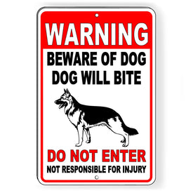 Warning Beware Of Dog Dog Will Bite Do Not Enter Not Responsible For Injury Metal Sign