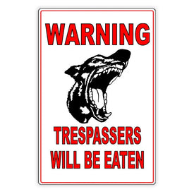Beware Of Dog Trespassers Will Be Eaten Sign