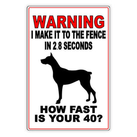 Beware Of Dog I Make It To The Fence In 2.8 Seconds How Fast Is Your 40? Metal Sign