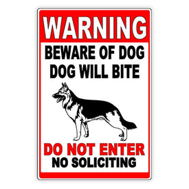 Beware Of Dog Dog Will Bite Do Not Enter No Soliciting Metal Sign