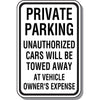 Private Parking Unauthorized Cars Will Be Towed Away Sign