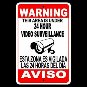 Warning Security 24 Hour Video Surveillance Camera Sign English/spanish