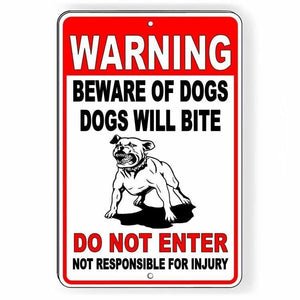 Warning Sign Beware Of Dogs Do Not Enter Dogs Will Bite Metal Pitbull